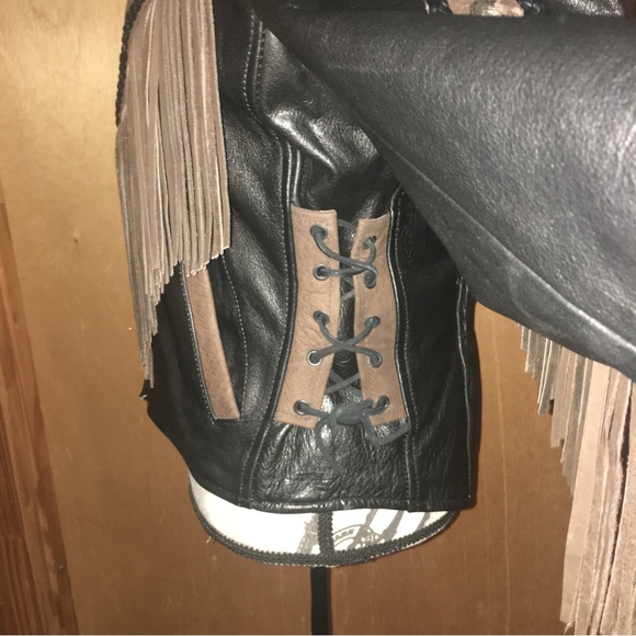 VINTAGE NWT Genuine Buffalo Leather Motorcycle Jacket Womens Brn/Blk Small - Picture 5 of 16